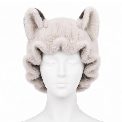 Fox Ear Plush Satin-Lined Sleep Bonnet