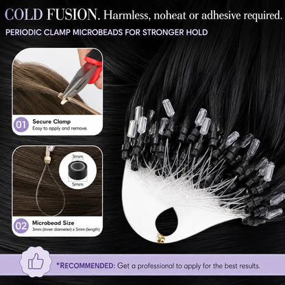 LaaVoo Micro Ring Human Hair Extensions, 14-28in Glueless Silky Straight, 57g Bead Loop System, Blends Naturally for Summer Outfits, Extensions Hair,sohochic