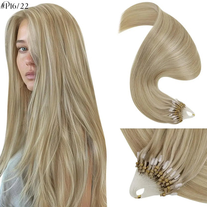 LaaVoo Micro Ring Human Hair Extensions, 14-28in Glueless Silky Straight, 57g Bead Loop System, Blends Naturally for Summer Outfits, Extensions Hair,sohochic