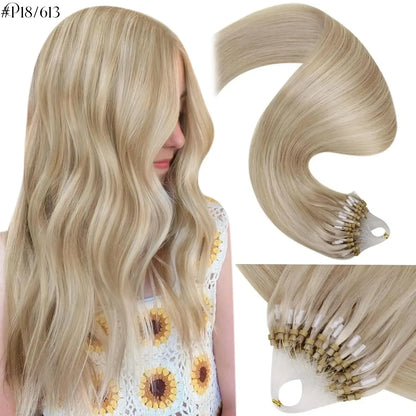 LaaVoo Micro Ring Human Hair Extensions, 14-28in Glueless Silky Straight, 57g Bead Loop System, Blends Naturally for Summer Outfits, Extensions Hair,sohochic