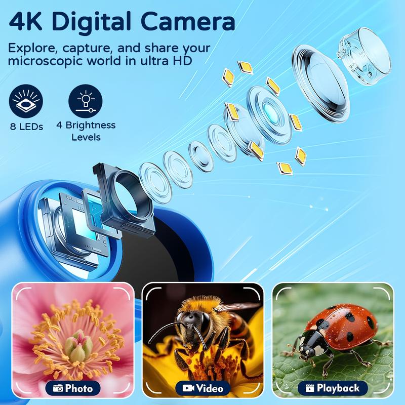 【2027 Upgrade】SEEKID 1000X Handheld Microscope for Kids with 4K 2.0\" Screen, Photo & Video Camera, Rechargeable and Portable, a Fun STEM Gift & Birthday Present for Ages 3+,back to school