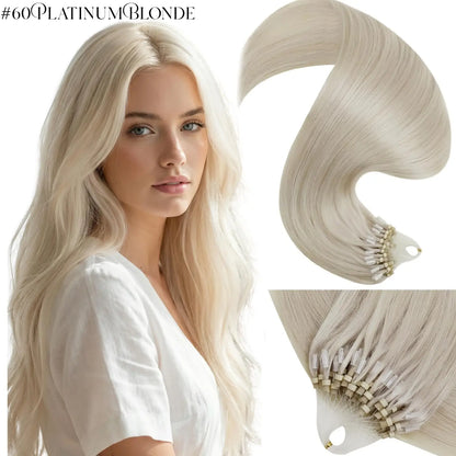 LaaVoo Micro Ring Human Hair Extensions, 14-28in Glueless Silky Straight, 57g Bead Loop System, Blends Naturally for Summer Outfits, Extensions Hair,sohochic