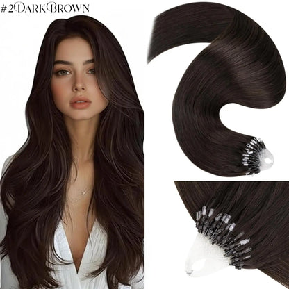 LaaVoo Micro Ring Human Hair Extensions, 14-28in Glueless Silky Straight, 57g Bead Loop System, Blends Naturally for Summer Outfits, Extensions Hair,sohochic