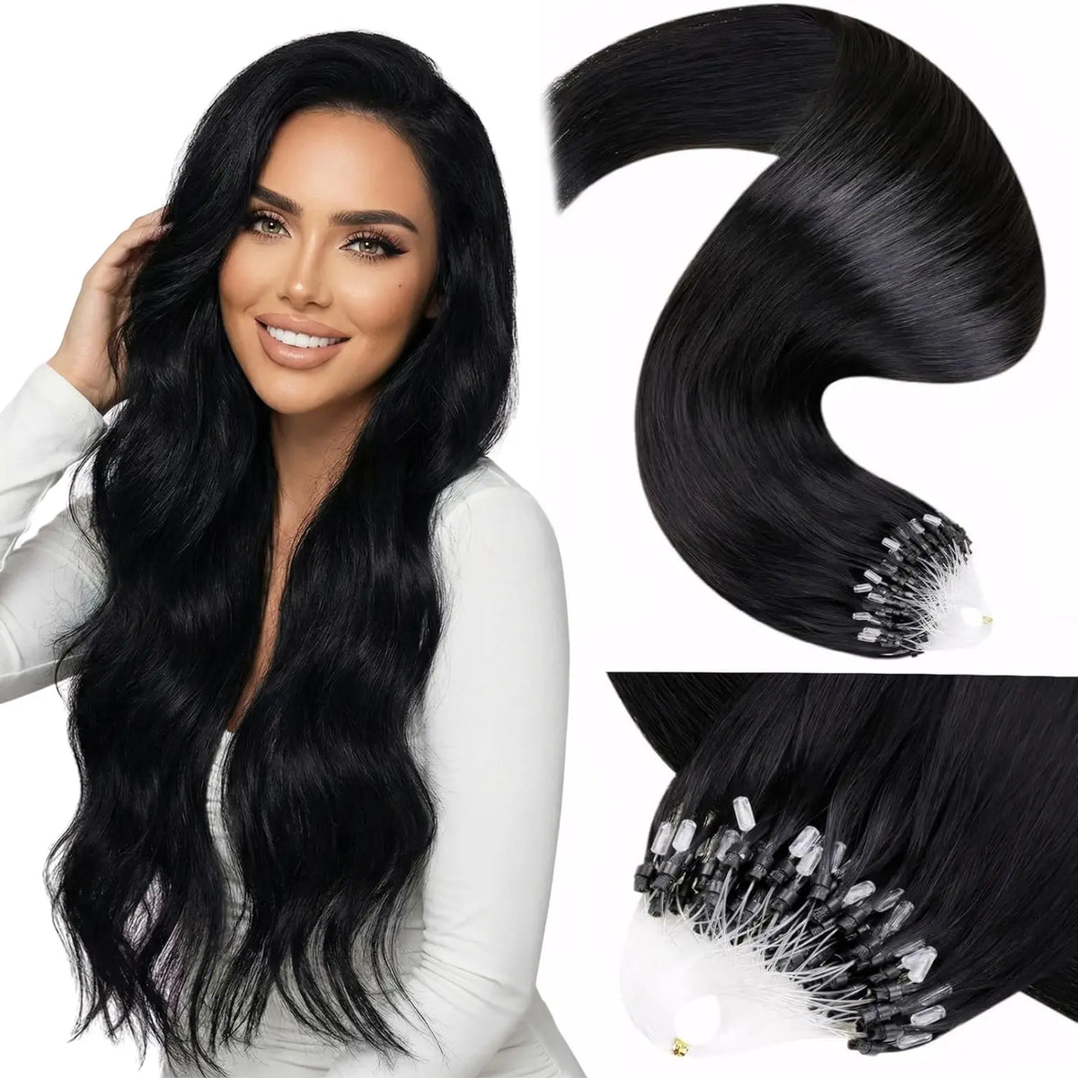 LaaVoo Micro Ring Human Hair Extensions, 14-28in Glueless Silky Straight, 57g Bead Loop System, Blends Naturally for Summer Outfits, Extensions Hair,sohochic