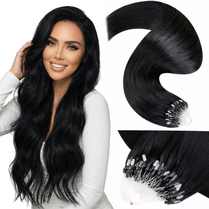 LaaVoo Micro Ring Human Hair Extensions, 14-28in Glueless Silky Straight, 57g Bead Loop System, Blends Naturally for Summer Outfits, Extensions Hair,sohochic