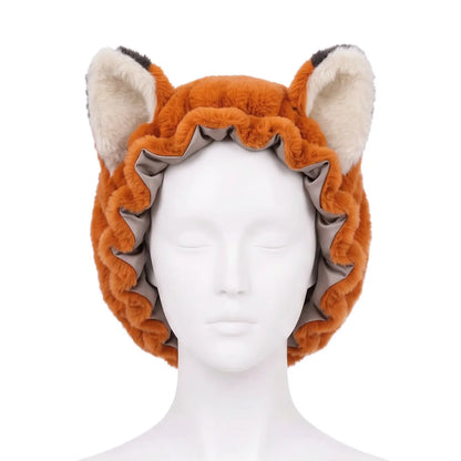 Fox Ear Plush Satin-Lined Sleep Bonnet