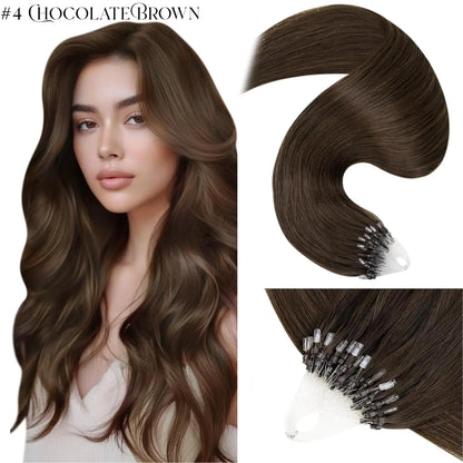 LaaVoo Micro Ring Human Hair Extensions, 14-28in Glueless Silky Straight, 57g Bead Loop System, Blends Naturally for Summer Outfits, Extensions Hair,sohochic